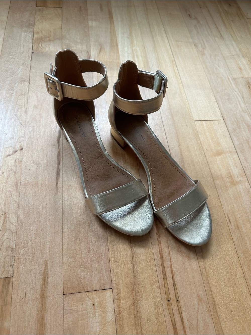 14th & Union Metallic Gold Ankle-Strap Heels